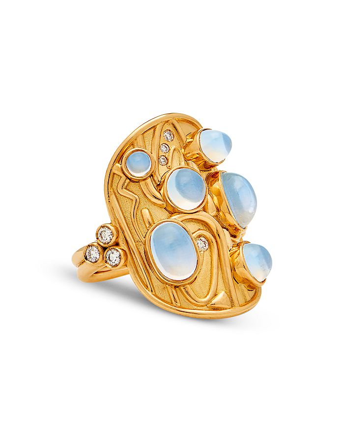 Temple St Clair 18k Yellow Gold Isola Blue Moonstone & Diamond Ring In Blue/gold