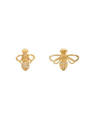 18K Yellow Gold Bee Diamond Stud Earrings
