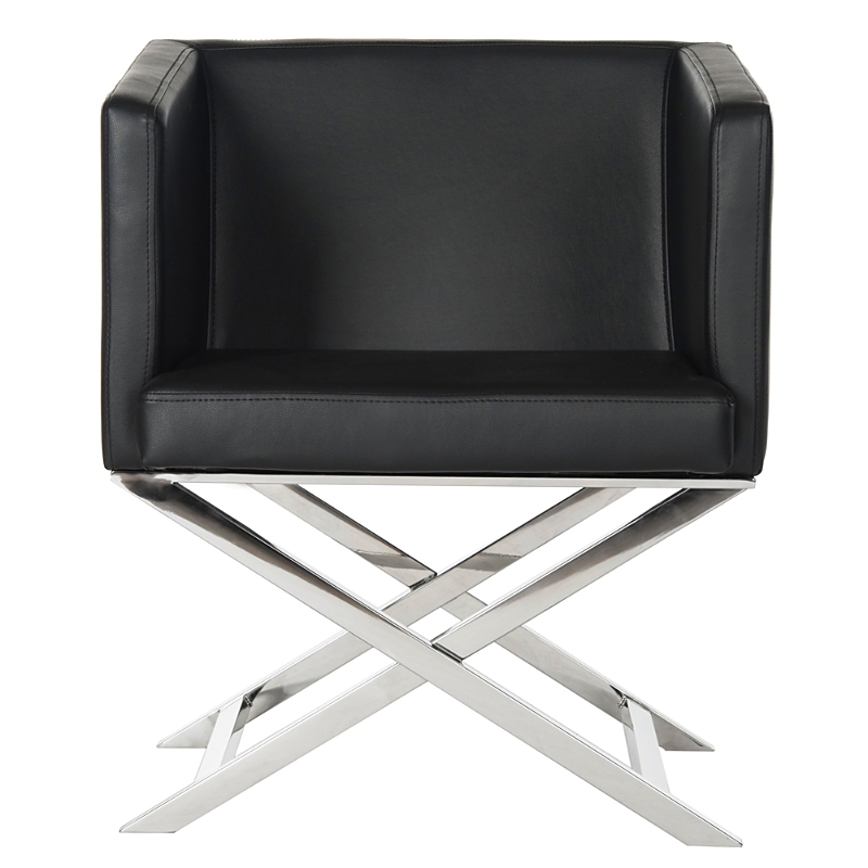 Safavieh Celine Bonded Leather Cross Leg Chair In Black/chrome