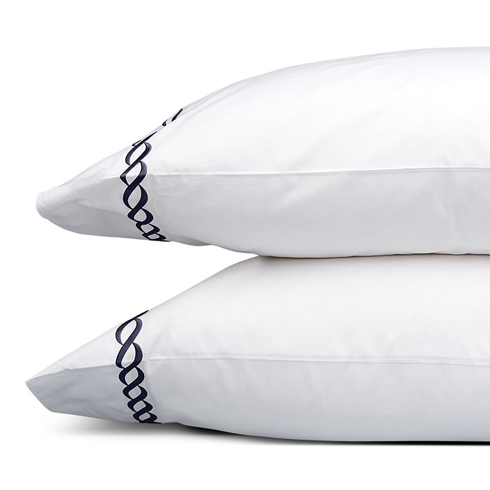 Matouk Classic Chain Percale Sheets & Pillowcase Set Collection In Navy