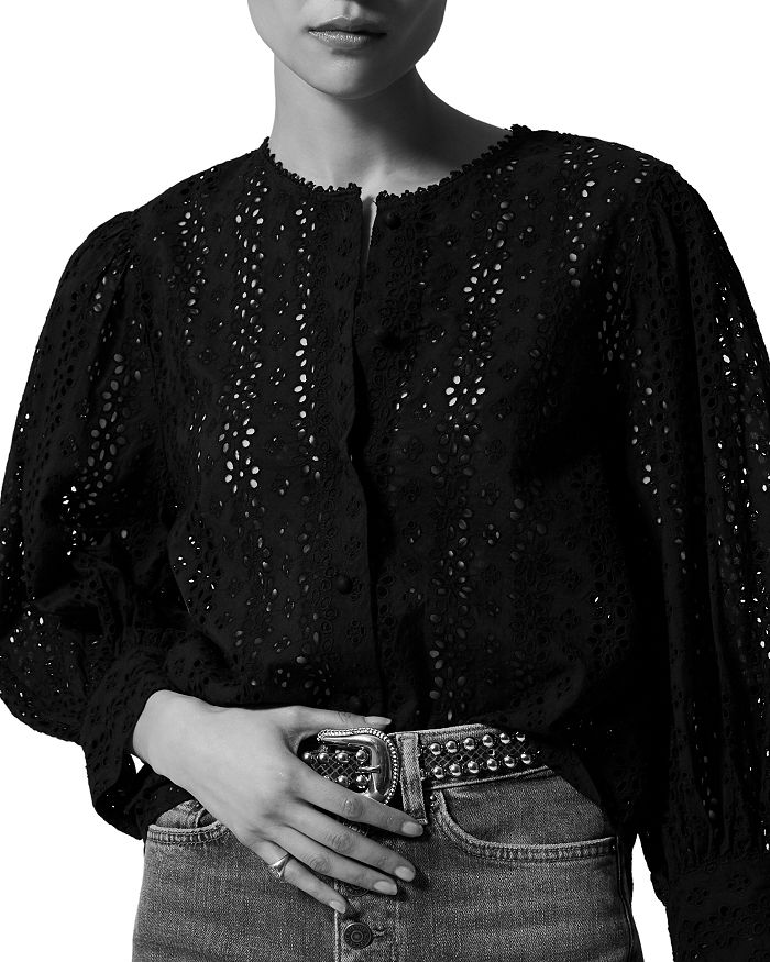 The Kooples Perforated Illusion Blouse In Black