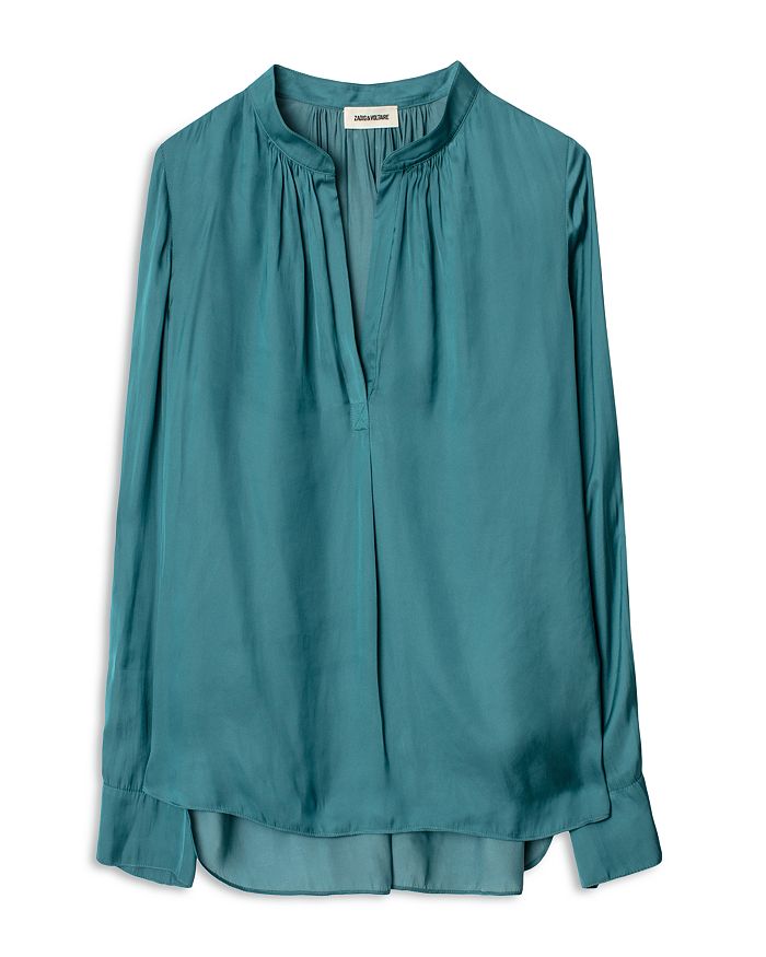 Zadig & Voltaire Pleated V-neck Top In Eucalyptus