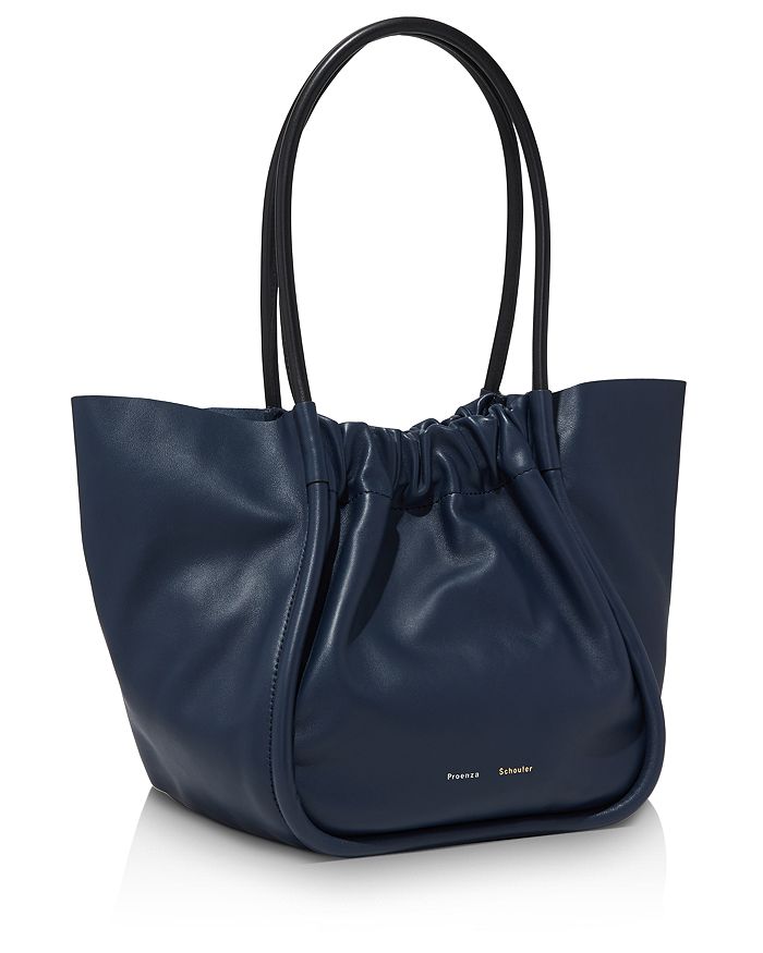 Proenza Schouler Large Ruched Smooth Leather Tote Bag In Dark Navy