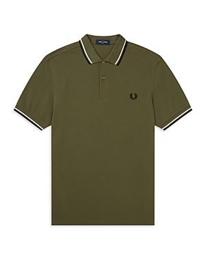 Fred Perry Twin Tipped Slim Fit Polo In Military Green/snow White/black