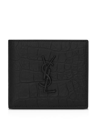 Saint Laurent Croc Embossed Monogram Bi Fold Wallet