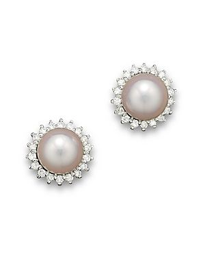 Cultured Akoya Pearl Stud Earrings with Diamonds in 14K White Gold, 6.5mm