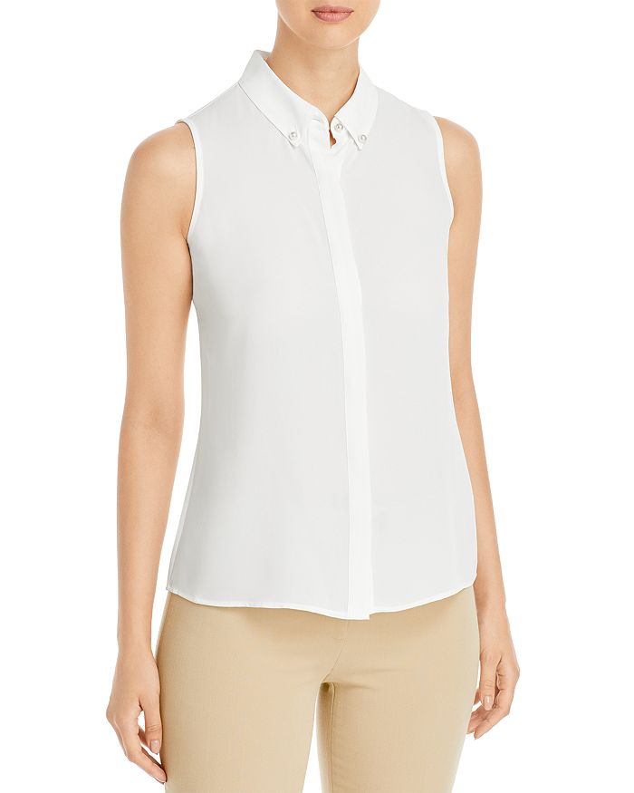 Karl Lagerfeld Imitation Pearl Button Sleeveless Top In Soft White