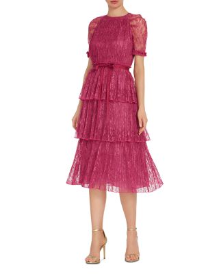 ML Monique Lhuillier Lace Tiered Midi Dress | Bloomingdale's