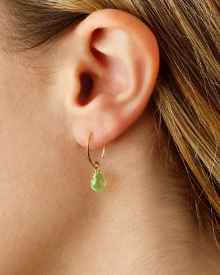 Peridot Briolette Mini Sweep Drop Earrings in 14K Yellow Gold 