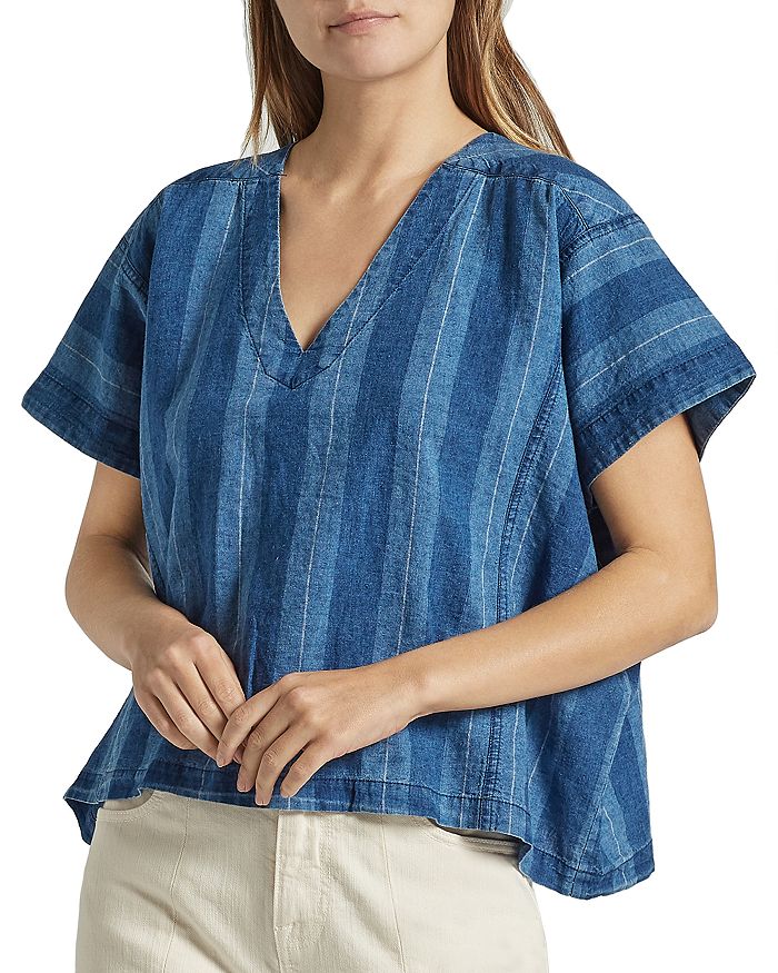 JOIE THEOLA STRIPED LINEN & COTTON TOP,20-2-007160-TP03785