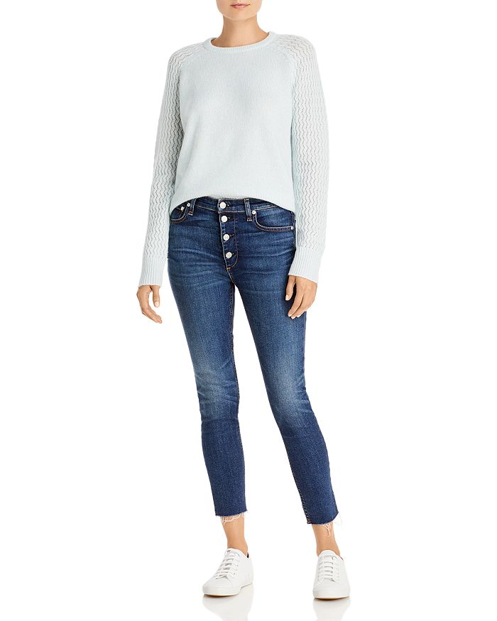 Aqua Cashmere Shell Stitch Sleeve Cashmere Sweater - 100% Exclusive In Sky Ivory