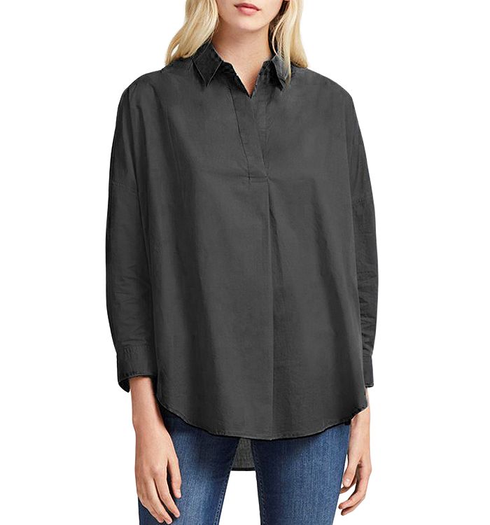 Shop French Connection Rhodes Oversize V-neck Poplin Shirt In Black