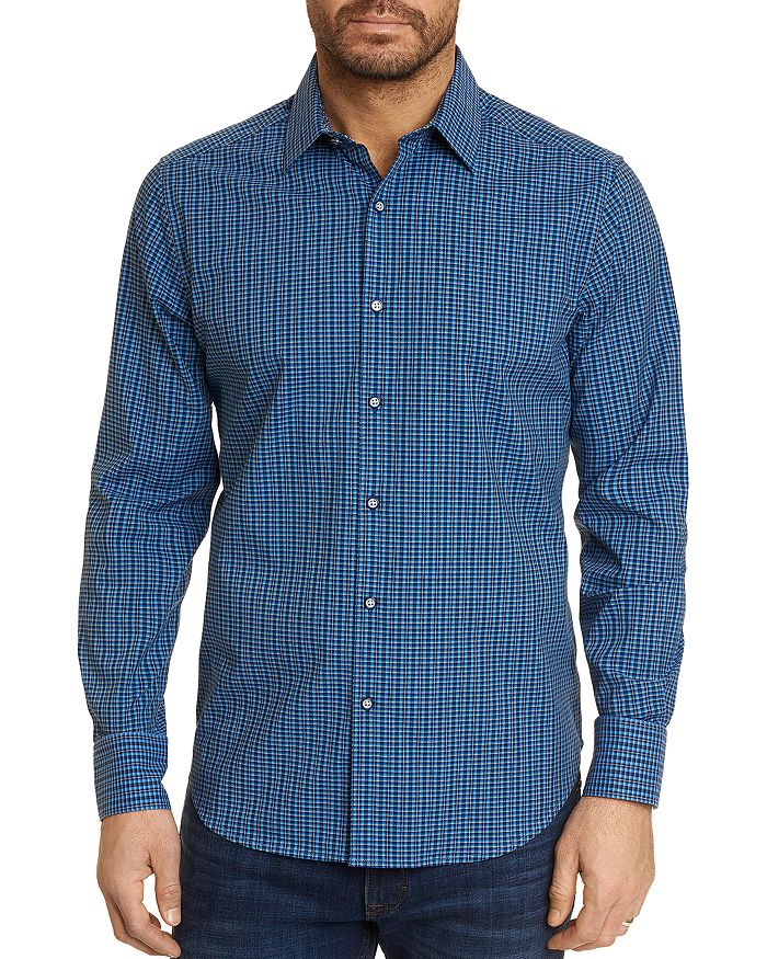 dressing gownRT GRAHAM DOMINICO COTTON STRETCH MINI CHECK CLASSIC FIT BUTTON UP SHIRT,RF201061CF
