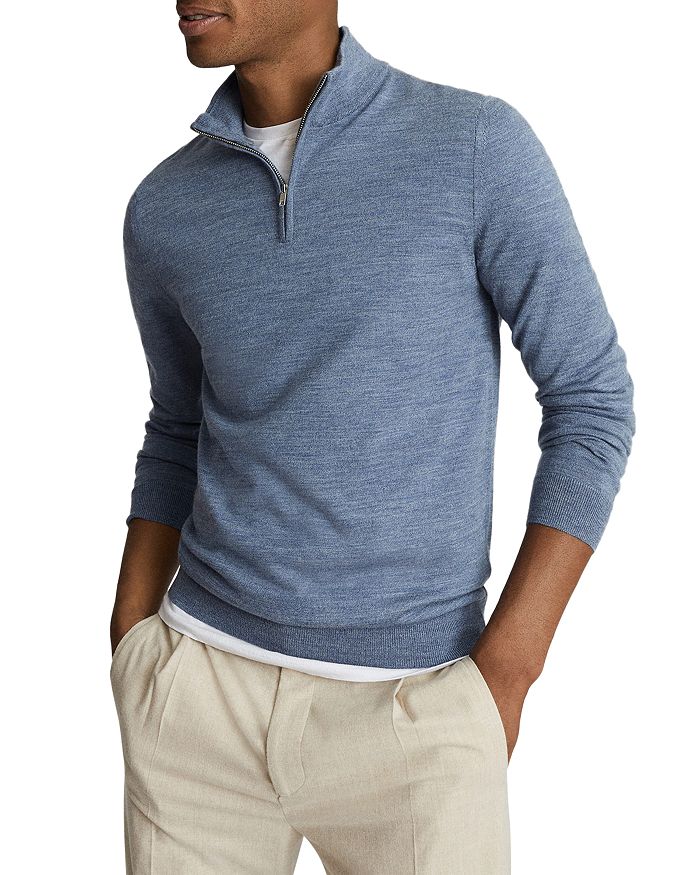Reiss Blackhall Merino Wool Half Zip Sweater In Denim Mouline