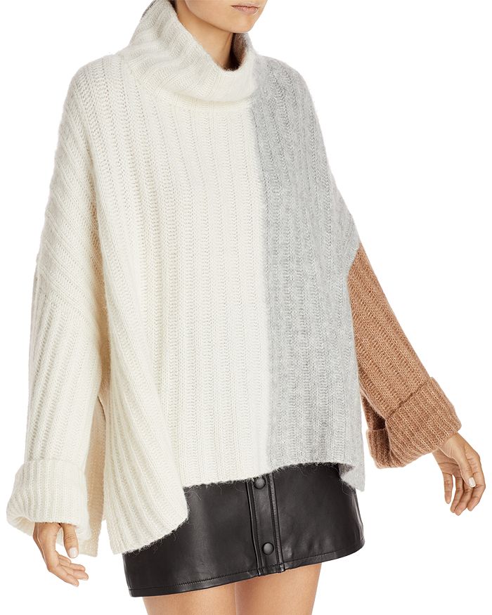 ELEVEN SIX COLORBLOCKED RIBBED KNIT PONCHO,ESPSP19 - 14A