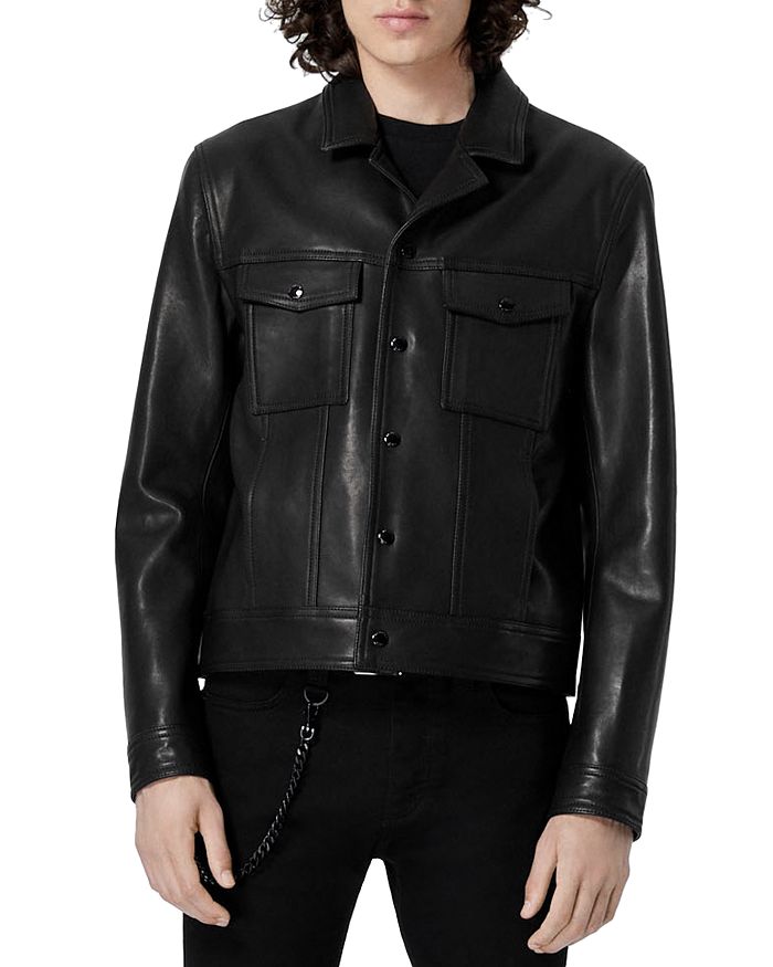The Kooples Buttoned Black Leather Jacket | Bloomingdale's