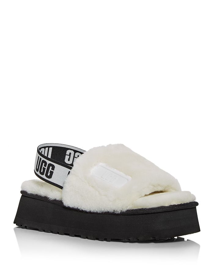 Ugg Women's Disco Shearling Slingback Platform Slippers In White | ModeSens