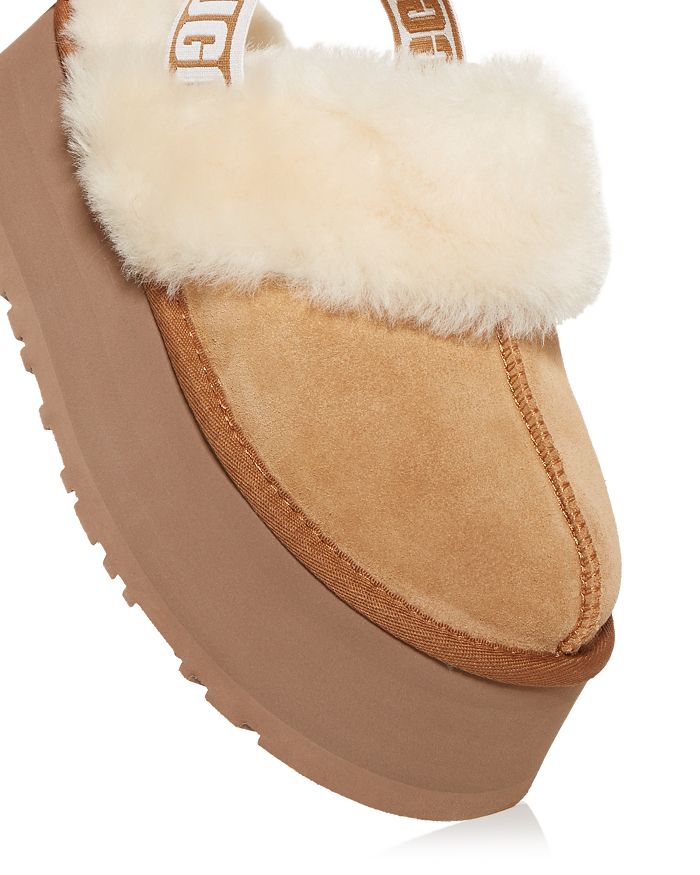 Ugg Funkette Sheepskin-lined Suede Platform Slingback Slippers In Brown