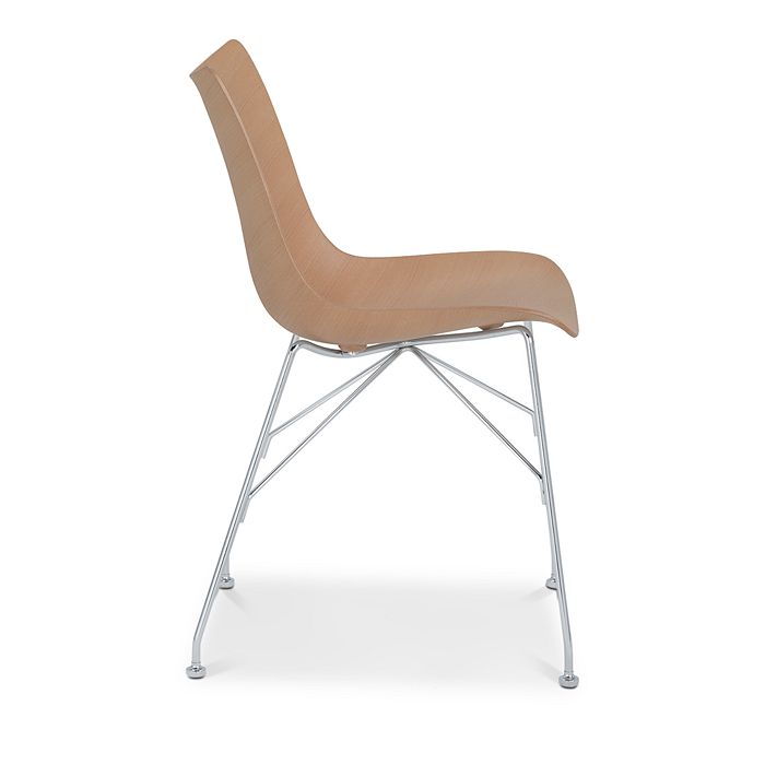 Shop Kartell P Basic Veneer Dining Chair In Light Wood/chrome Legs