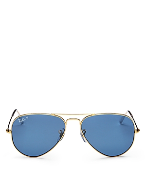 Ray Ban Ray-ban Unisex Original Polarized Brow Bar Aviator Sunglasses, 58mm In Legend Gold/polarized Blue