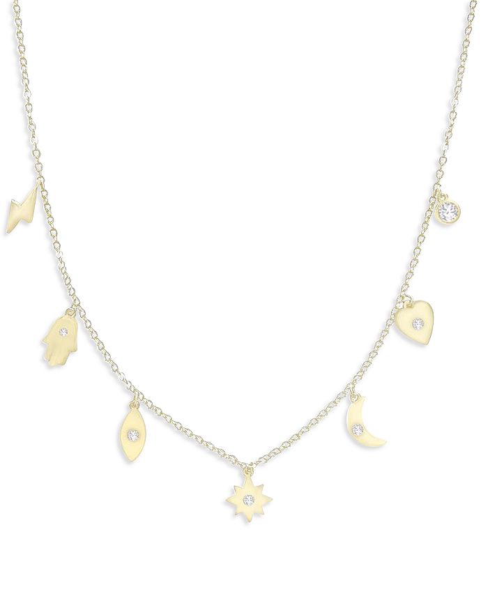 Adinas Jewels Adina's Jewels Cubic Zirconia Charm Necklace, 14-16 In Gold