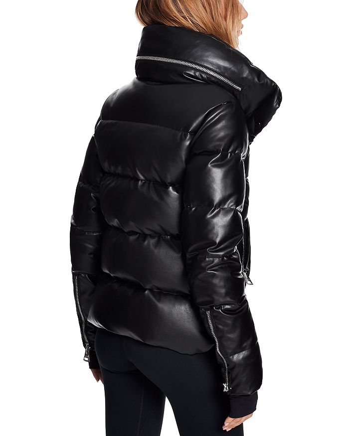Shop Sam Isabel Faux Leather Puffer Coat In Black