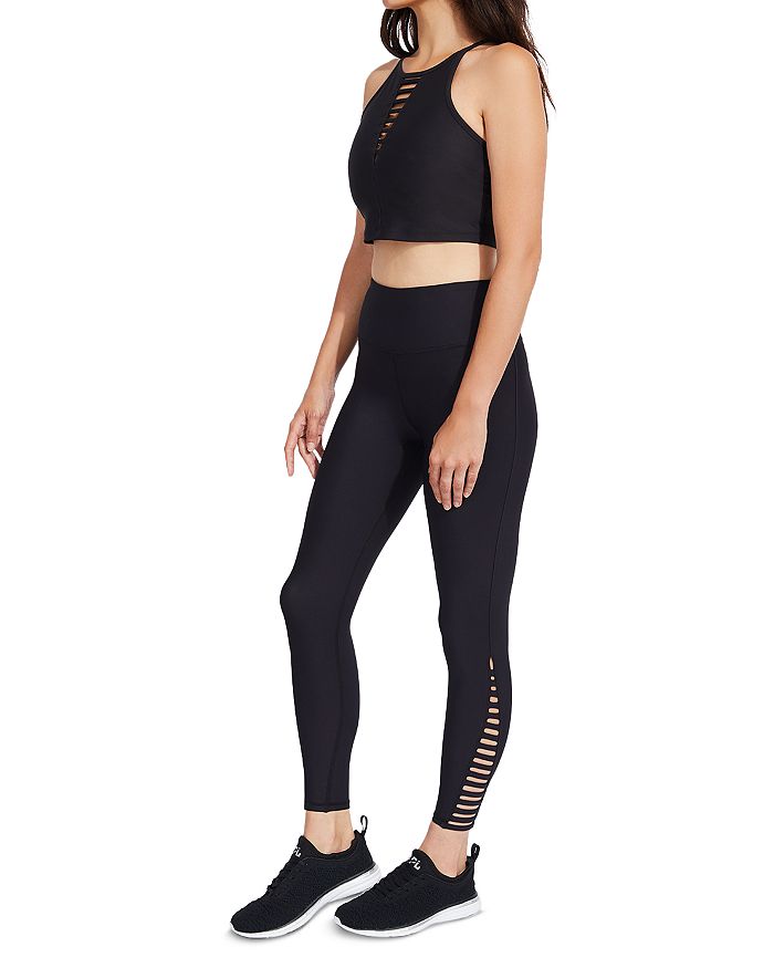 Aqua Athletic Tiered Cutout High Rise Knit Leggings - 100% Exclusive In Black
