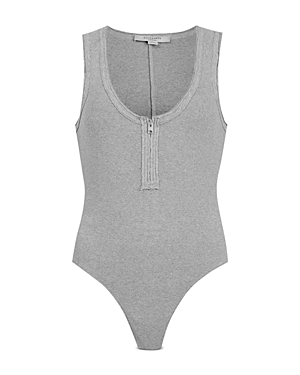 Allsaints Alicia Zippered Thong Bodysuit In Gray Marl