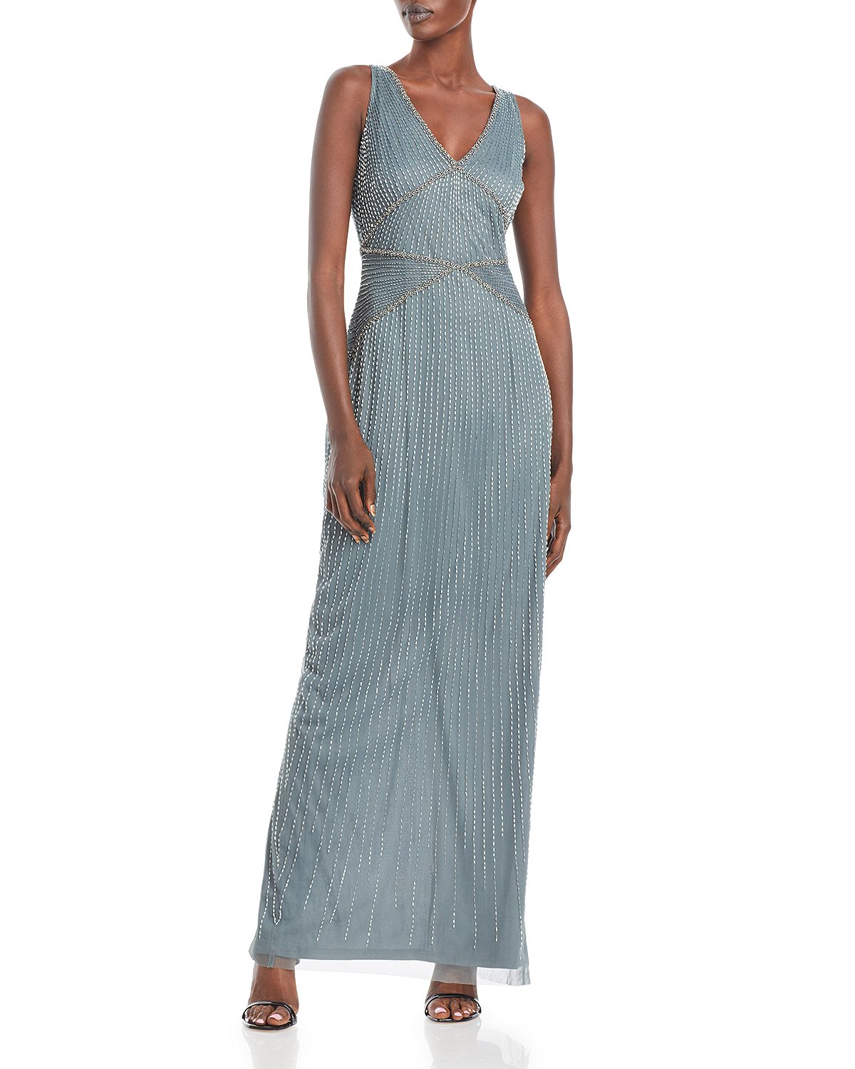 Photo 1 of [Size 8] Adrianna Papell Womens Evening Dress V Neck Beaded - Green/Grey Grant
