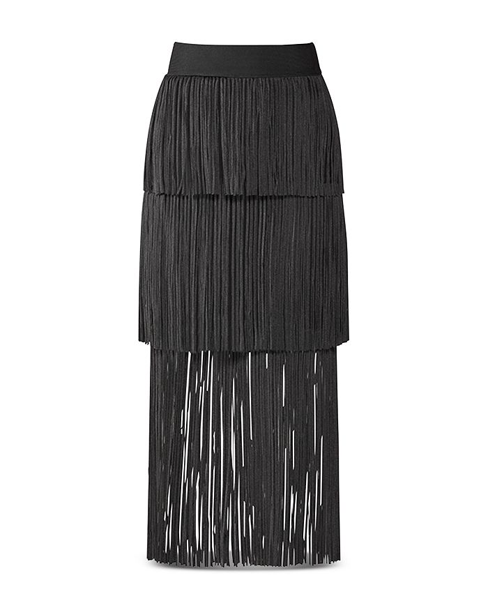 Shop Herve Leger Tiered Fringe Skirt In Black