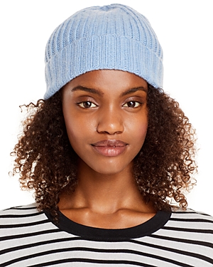 C By Bloomingdale's Ribbed Knit Cuff Cashmere Hat - 100% Exclusive In Heather Blue