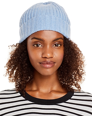 C By Bloomingdale's Ribbed Knit Cuff Cashmere Hat - Exclusive In Heather Blue