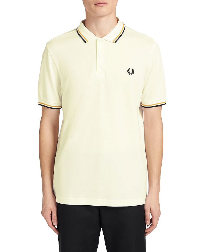 Fred Perry Twin Tipped Slim Fit Polo In Snow/gold Black