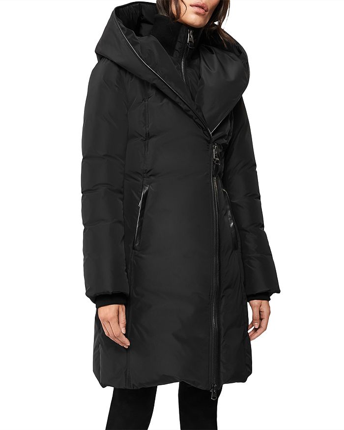 Shop Mackage Kay Asymmetric Hooded Coat In Black