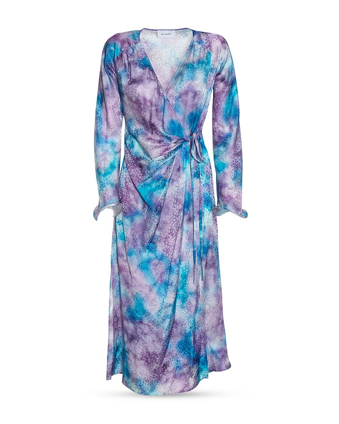 Art Dealer Deborah Printed Silk Midi Wrap Dress In Blue Purple