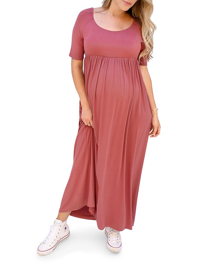Ingrid & Isabel Elbow-sleeve Maxi Maternity Dress In Clay