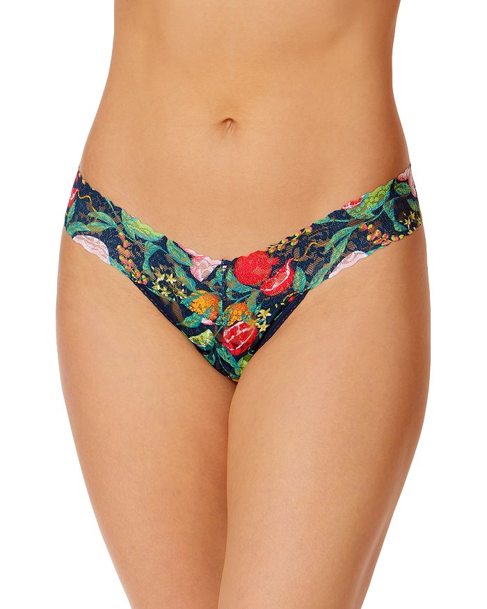 Hanky Panky Low-rise Printed Lace Thong In Green Multi