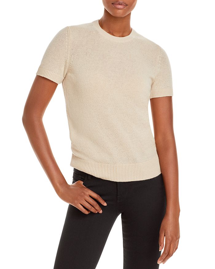 Theory Featherweight Cashmere Tee In Pale Sand