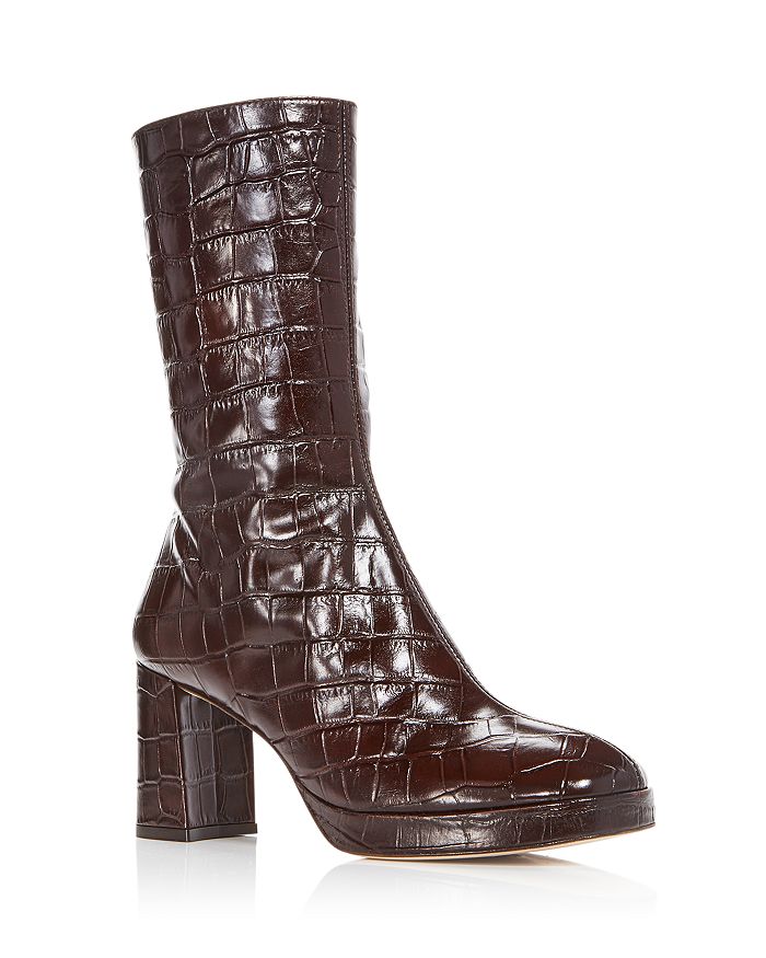 Miista Women's Carlota Croc Embossed Boots In Dark Brown