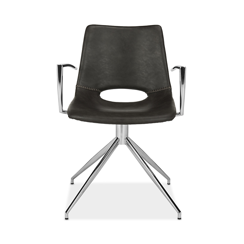 Safavieh Dawn Midcentury Modern Leather Swivel Office Arm Chair In Grey/stainless Steel