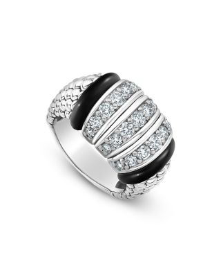 Lagos Sterling Silver Black Caviar Diamond & Black Ceramic Statement Ring