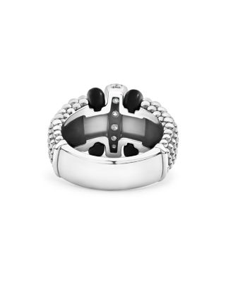 Sterling Silver Black Caviar Diamond & Ceramic Statement Ring
