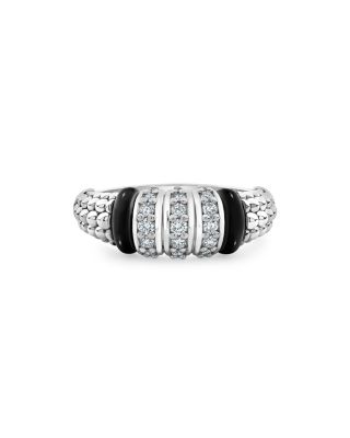 LAGOS Sterling Silver Black Caviar Diamond & Black Ceramic Statement Ring