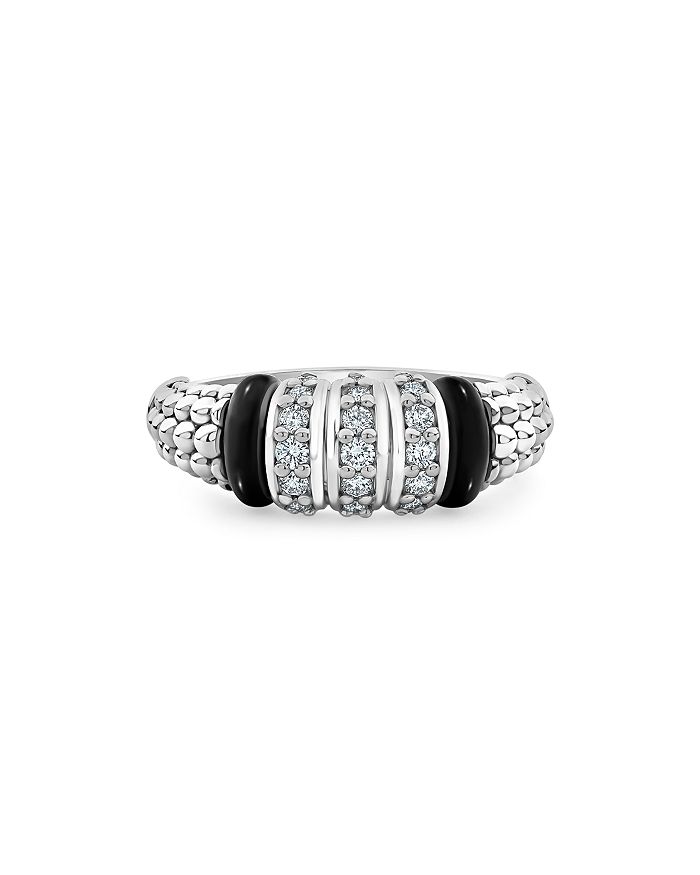 Shop Lagos Sterling Silver Black Caviar Diamond & Black Ceramic Statement Ring