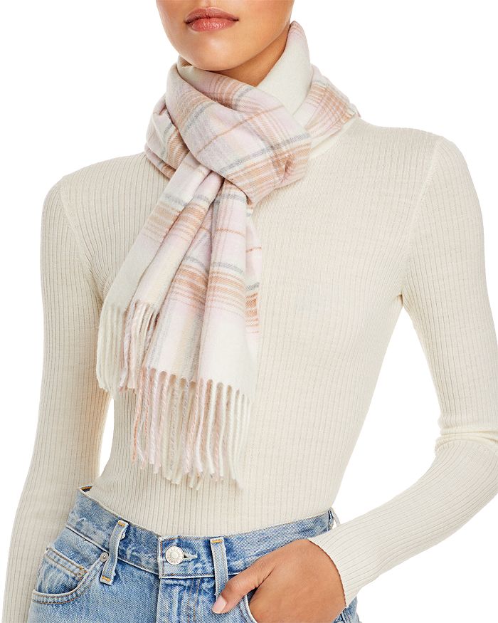 C By Bloomingdale's Tartan Cashmere Scarf - 100% Exclusive In Cream