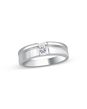 Men's Diamond Single Stone Ribbed Band in 14K White Gold, 0.10 ct. t.w. - 100% Exclusive