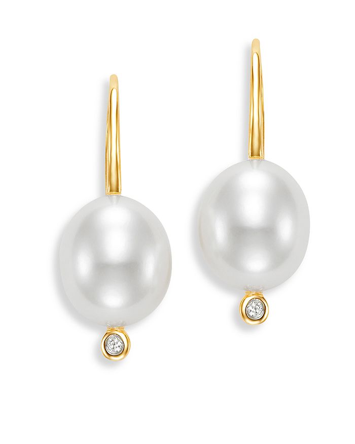 Bloomingdale's - Cultured Freshwater Pearl & Diamond Drop Earrings in 14K Yellow Gold - 100% Exclusive