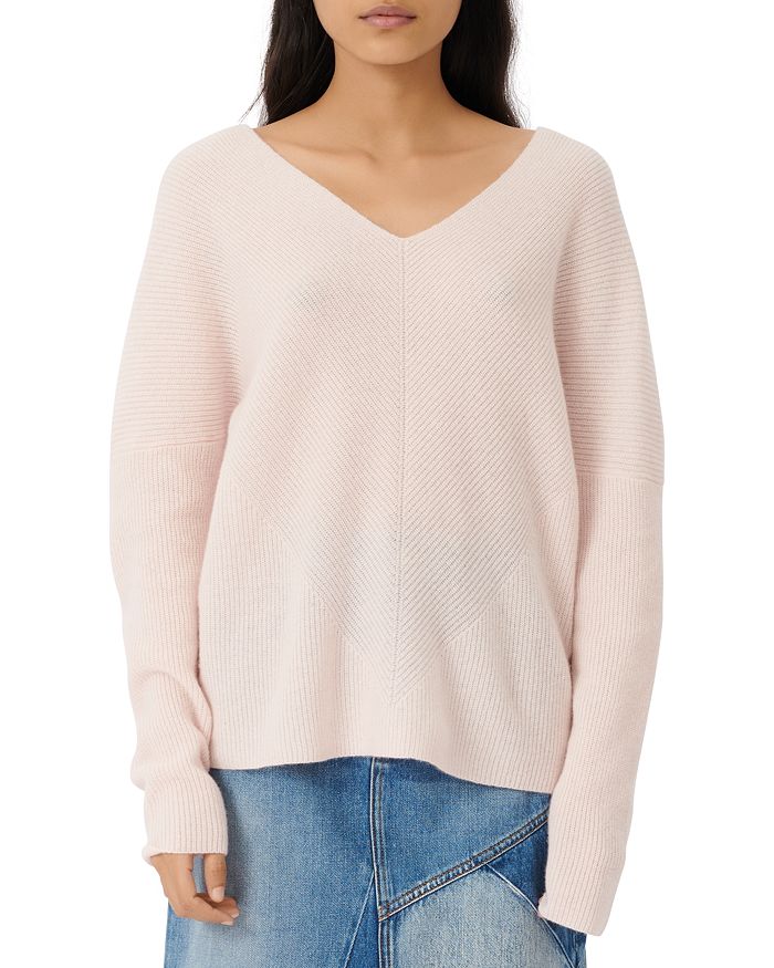 MAJE MADINA RIBBED CASHMERE V-NECK SWEATER,MFPPU00204