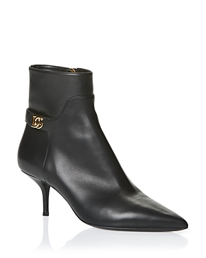 Dolce & Gabbana Women's Pointed Toe Mid Heel Leather Booties