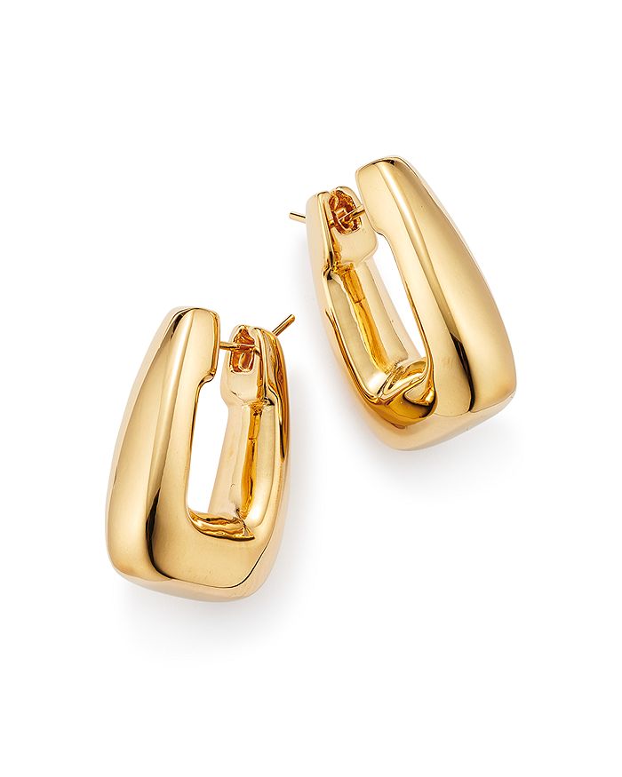 14K Yellow Gold Rectangle Puff Hoop Earrings - 100% Exclusive